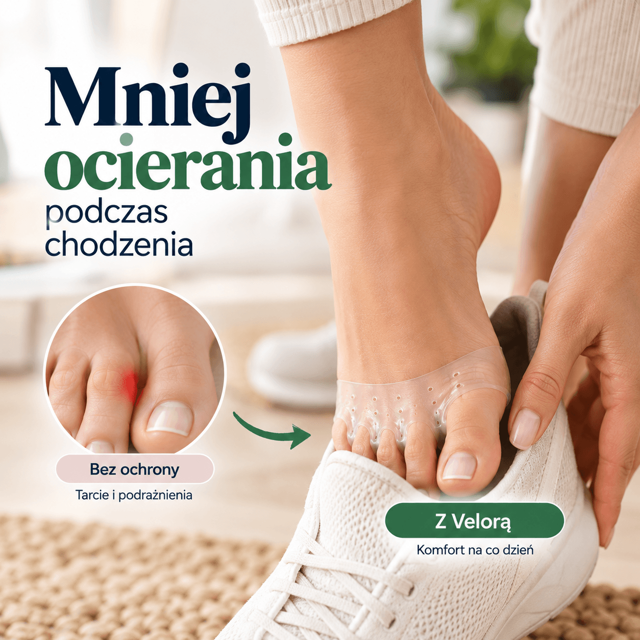 Velora - Elastyczny Separator Stopy na Haluksy, Ból Przodostopia i Nachodzące Palce (2 szt.)